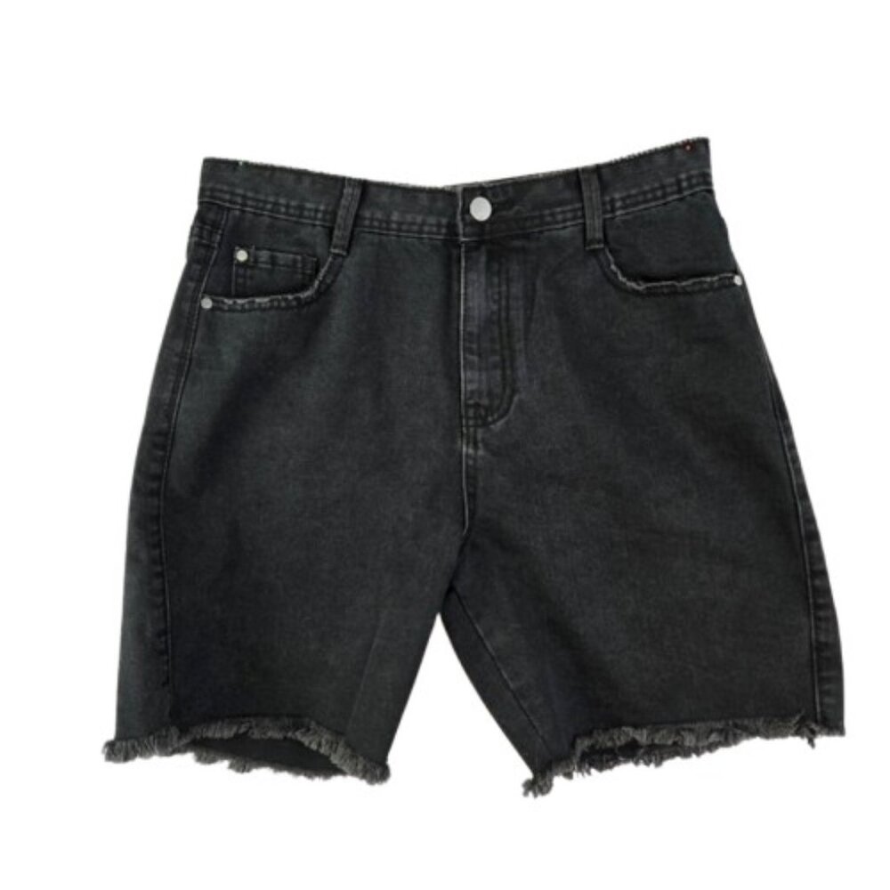 Women’s High Rise Black Denim Shorts Raw Hem Size 12